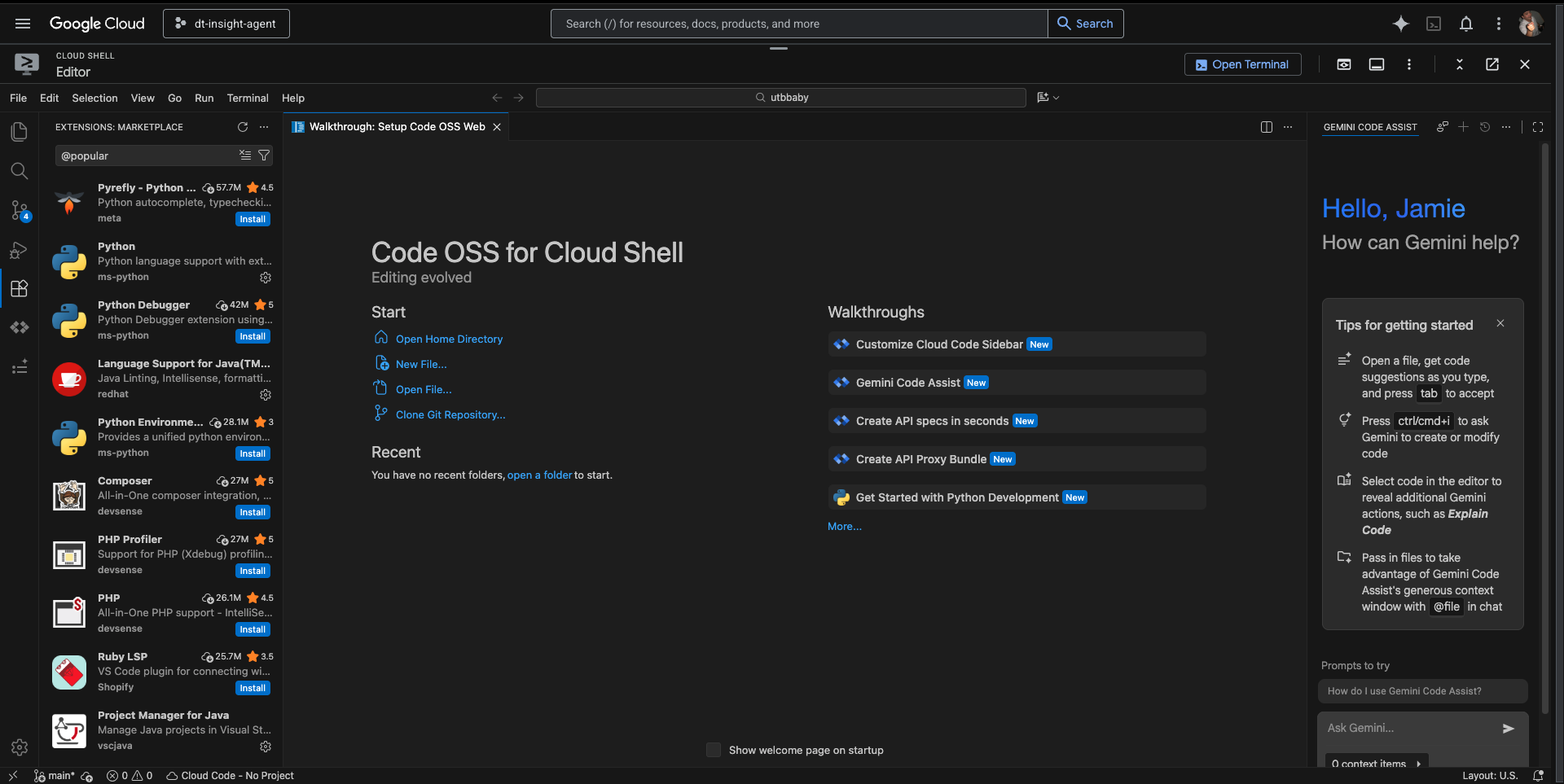 Cloud Shell Editor — Agent Starter Pack file tree