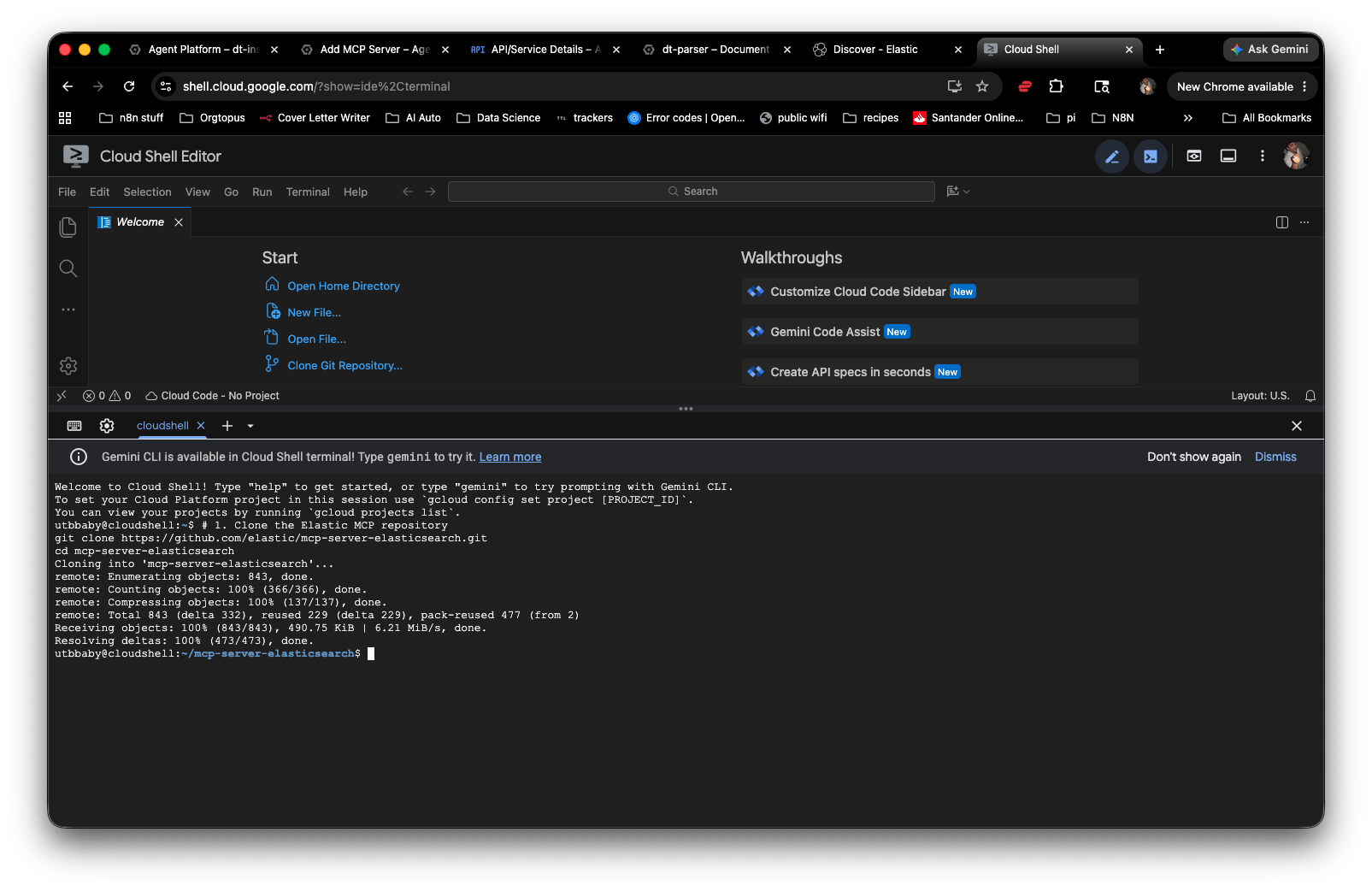 Cloning the Elastic MCP server repository in Cloud Shell