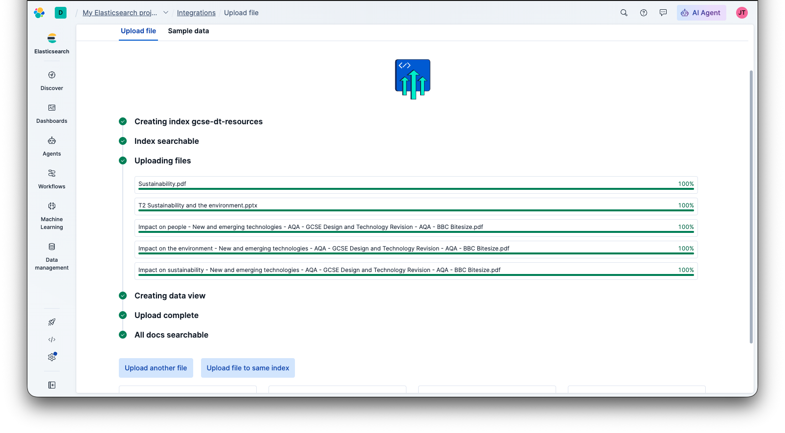 GCSE DT Sustainability index created in Elastic