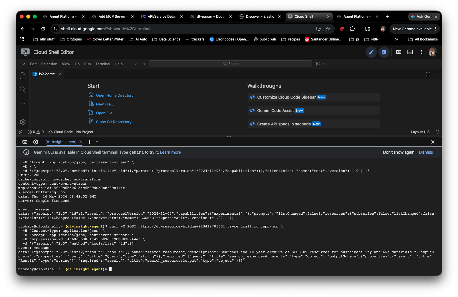 MCP server connection confirmed in Agent Platform